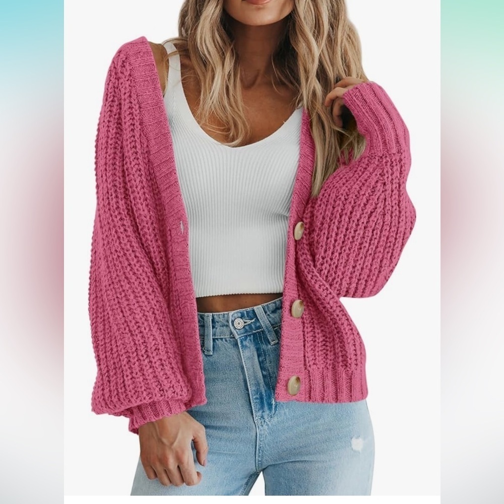 Chunky Knit Open Front Sweater Long Sleeve Button Loose Short Cardigan
8095 - Picture 6 of 9